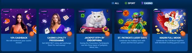 Кыргызстандагы Mostbet Casino казиносунда бонустар